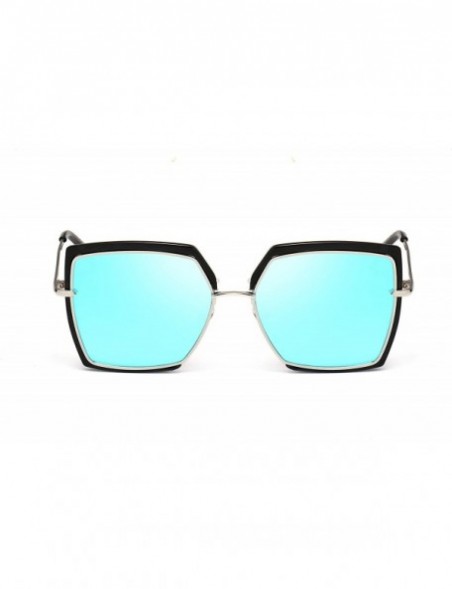 Square Sunglasses for Women - Cat Eye Mirrored Flat Lenses Metal Frame Sunglasses - Jej068-sky Blue - CP18NE8HITD $10.52