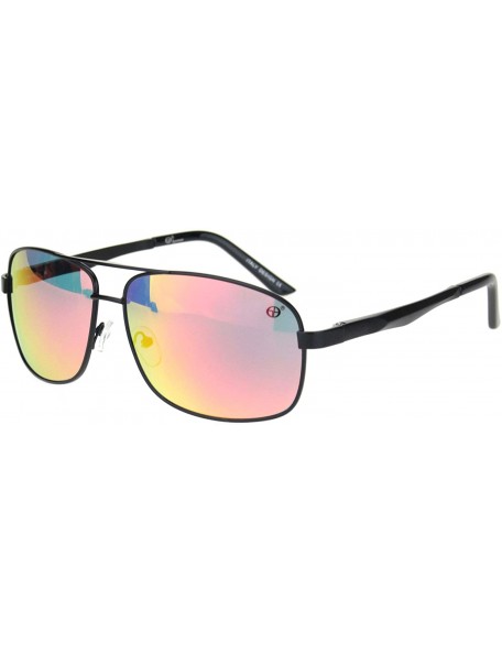 Sport Mens Narrow Rectangular Metal Rim Pilots Officer Sunglasses - Black Orange Mirror - C718MD5LLOT $11.62