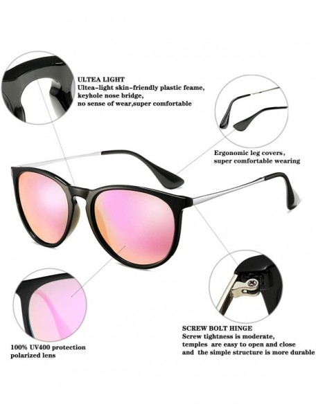 Sport Polarized Sunglasses for Women Classic Round Retro Sun Glasses - Black Frame/Pink Mirrored Lens - C119468HN9N $16.81