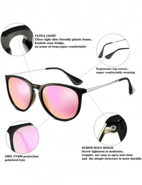 Sport Polarized Sunglasses for Women Classic Round Retro Sun Glasses - Black Frame/Pink Mirrored Lens - C119468HN9N $16.81