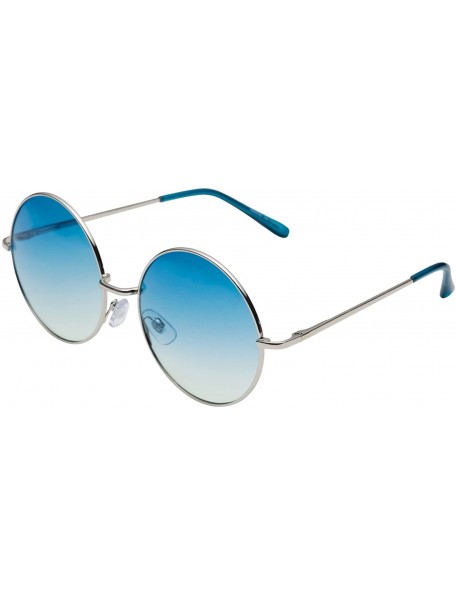 Oversized Oversized Large Round Sunglasses for Women Rainbow Mirrored - Ocean Blue Lens - CA1206P1LAR $12.02