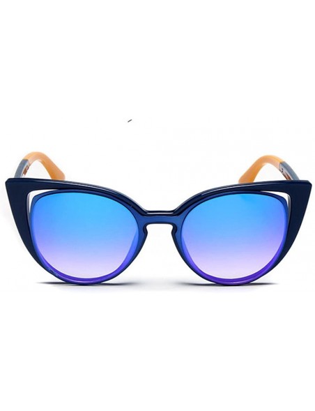 Rectangular Plastic Fame Cateye Mirrored Sunglasses For Women Classic Style New Designer Cat Eye Style - Blue/Blue - CK12IOUY...