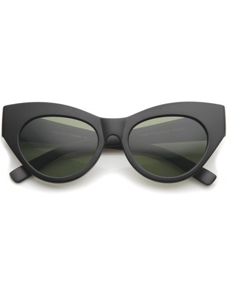 Cat Eye Womens High Fashion Chunky Frame Oversize Bold Cat Eye Sunglasses 57mm - Matte Black / Green - CR12I21RQI9 $11.26