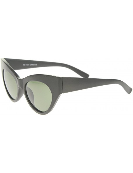 Cat Eye Womens High Fashion Chunky Frame Oversize Bold Cat Eye Sunglasses 57mm - Matte Black / Green - CR12I21RQI9 $11.26