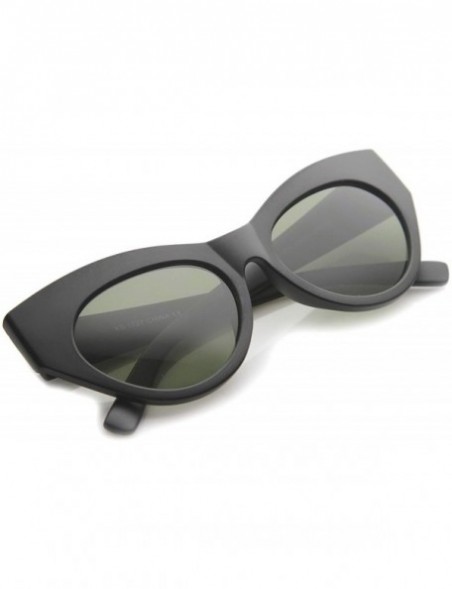 Cat Eye Womens High Fashion Chunky Frame Oversize Bold Cat Eye Sunglasses 57mm - Matte Black / Green - CR12I21RQI9 $11.26