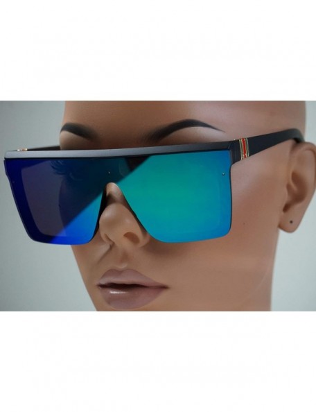 Shield Fashion Oversize Siamese Lens Sunglasses Women Men Succinct Style UV400 - Black/Turquoise Mirror - CT196MSM099 $10.00