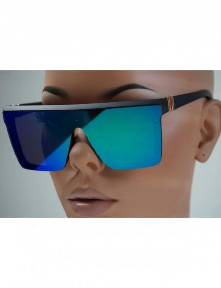 Shield Fashion Oversize Siamese Lens Sunglasses Women Men Succinct Style UV400 - Black/Turquoise Mirror - CT196MSM099 $10.00