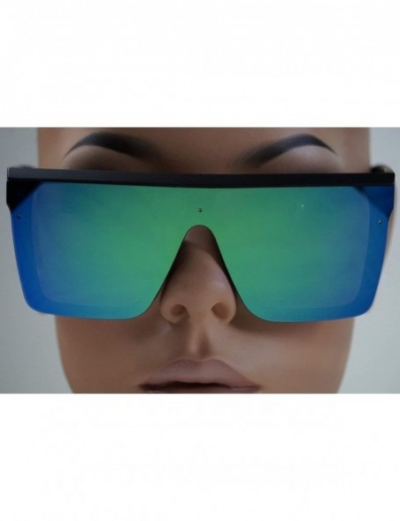 Shield Fashion Oversize Siamese Lens Sunglasses Women Men Succinct Style UV400 - Black/Turquoise Mirror - CT196MSM099 $10.00