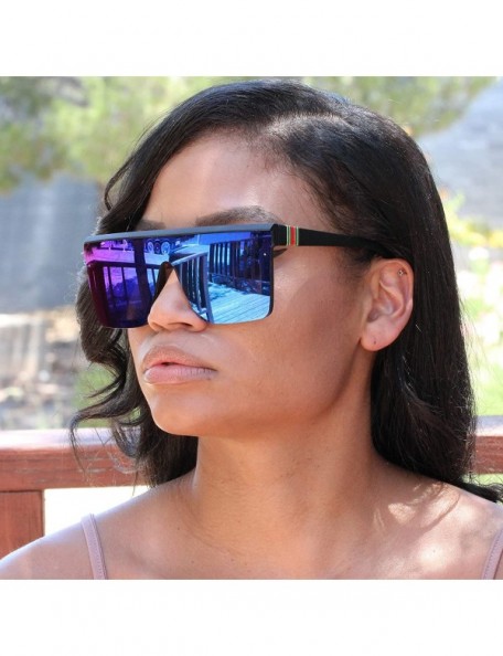 Shield Fashion Oversize Siamese Lens Sunglasses Women Men Succinct Style UV400 - Black/Turquoise Mirror - CT196MSM099 $10.00
