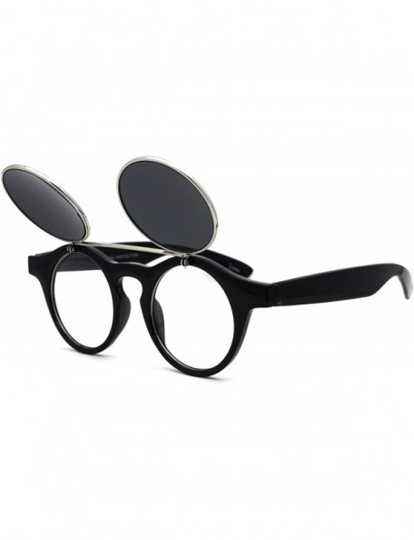 Round Retro Round Circle Lens Flip Up Hipster Keyhole Sunglasses - Black Silver Black - CY196IOC4Q7 $9.77