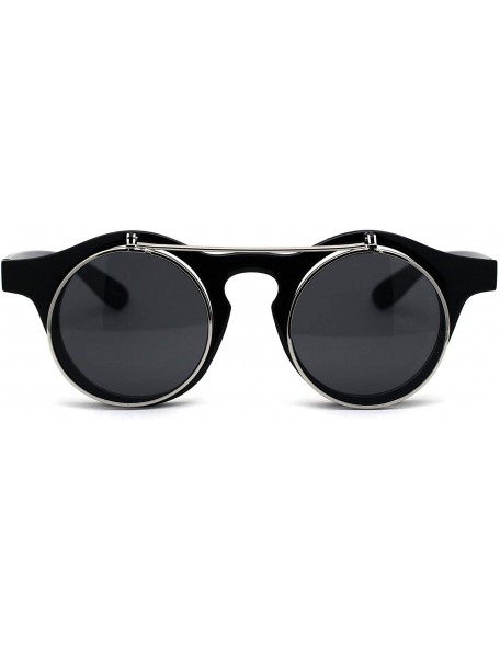 Round Retro Round Circle Lens Flip Up Hipster Keyhole Sunglasses - Black Silver Black - CY196IOC4Q7 $9.77