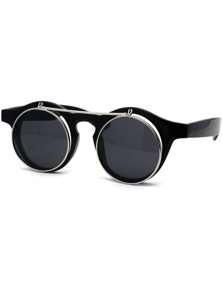 Round Retro Round Circle Lens Flip Up Hipster Keyhole Sunglasses - Black Silver Black - CY196IOC4Q7 $9.77