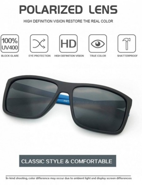 Rectangular ERGOMIC design Men Rectangle UV protective polarized lightweight sunglasses - Black on Blue - C718DUI306M $18.68