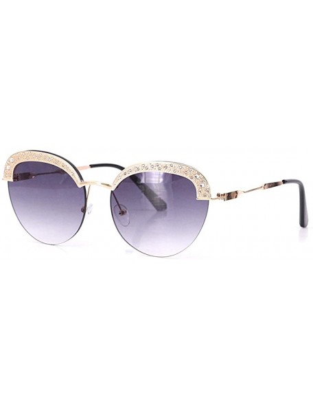 Round Fashion Round Metal Frame Sparkling Crystal Sunglasses UV Protection Eyewear Oversized - Cat-eye Gray - CN1906STRZA $11.82