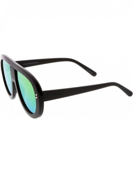 Oversized Oversize Chunky Teardrop Shape Mirrored Flat Lens Aviator Sunglasses 58mm - Black-black / Magenta-yellow Mirror - C...