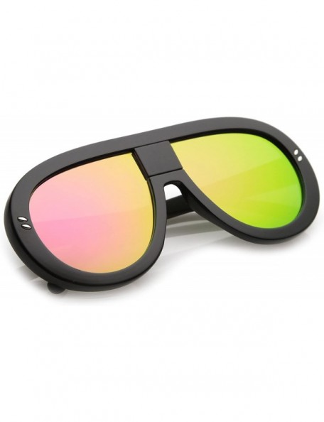 Oversized Oversize Chunky Teardrop Shape Mirrored Flat Lens Aviator Sunglasses 58mm - Black-black / Magenta-yellow Mirror - C...