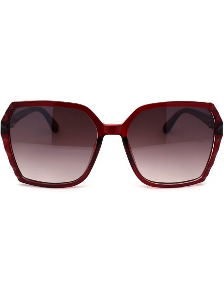 Rectangular Womens Octagonal Shape Plastic Butterfly Chic Sunglasses - Red Burgundy Smoke - CG18YHOH4TG $13.34