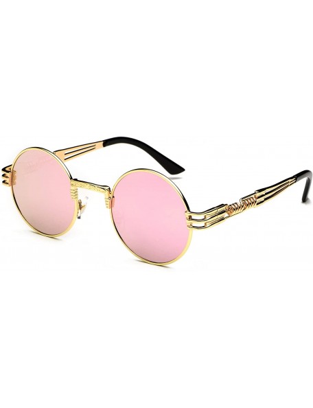 Round Retro Round Steampunk Sunglasses Metal Frame for Women Men - Gold/Pink - CH18RKHCI99 $8.79