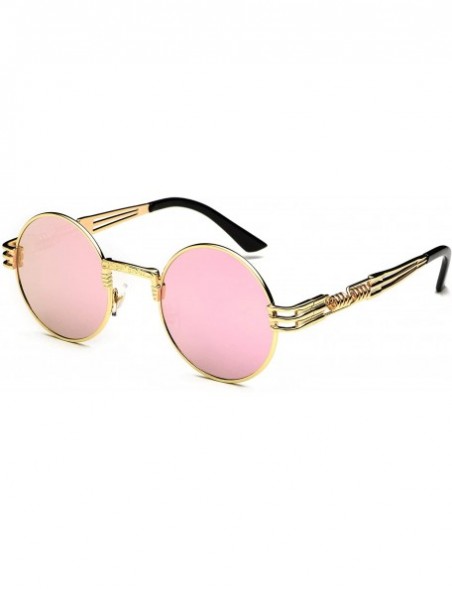 Round Retro Round Steampunk Sunglasses Metal Frame for Women Men - Gold/Pink - CH18RKHCI99 $8.79