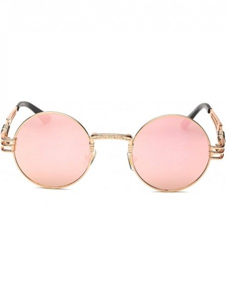 Round Retro Round Steampunk Sunglasses Metal Frame for Women Men - Gold/Pink - CH18RKHCI99 $8.79