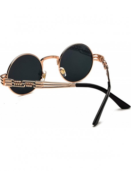 Round Retro Round Steampunk Sunglasses Metal Frame for Women Men - Gold/Pink - CH18RKHCI99 $8.79