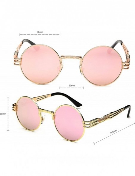 Round Retro Round Steampunk Sunglasses Metal Frame for Women Men - Gold/Pink - CH18RKHCI99 $8.79