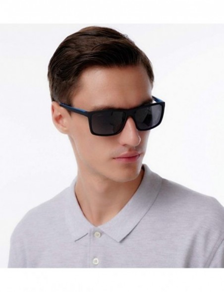 Rectangular ERGOMIC design Men Rectangle UV protective polarized lightweight sunglasses - Black on Blue - C718DUI306M $18.68
