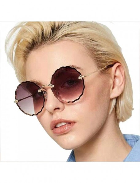 Oversized Round Oversized Sunglasses for Women New Fashion Glasses Uv Protection Metal Frame AC Lens MLS2203 - Brown - CG18UT...
