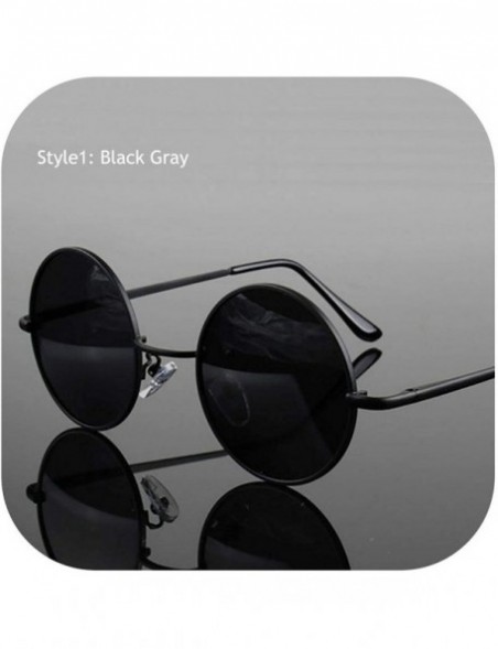 Oversized Retro Vintage Round Polarized Sunglasses Men Women Sun Glasses Metal Frame Black Lens Eyewear Driving - C1 Black - ...