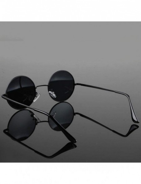 Oversized Retro Vintage Round Polarized Sunglasses Men Women Sun Glasses Metal Frame Black Lens Eyewear Driving - C1 Black - ...