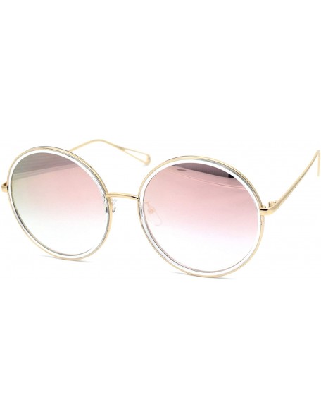 Oversized Womens Double Rim Oversize Round Circle Lens Sunglasses - Gold Clear Pink Mirror - C31950SOGHG $11.56