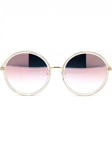 Oversized Womens Double Rim Oversize Round Circle Lens Sunglasses - Gold Clear Pink Mirror - C31950SOGHG $11.56