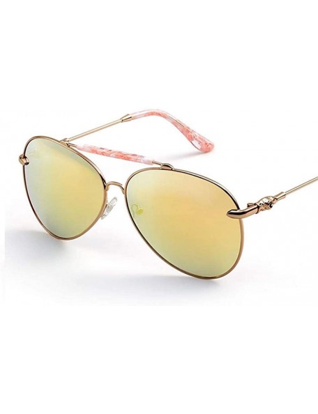 Oval Oversize Sunglasses Women Vintage Oval Pilot Metal Frame Lens Adult Pink Yellow - Yellow - C718YNDDUEM $33.70