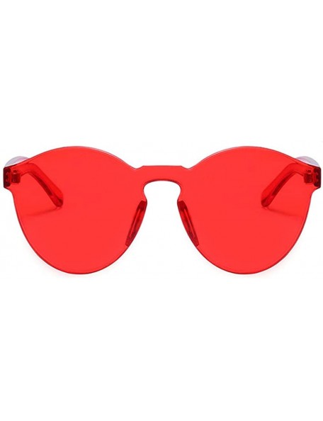 Round Transparent One Piece Rimless Sunglasses - Cute Candy Tinted Eyewear - Red - C318Q50EHOT $10.96