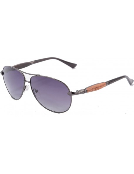 Aviator Genuine Wood Temples Metal Frame Sunglasses UV400 Eye Protection Glasses-1579 - C3 - C612DOMARKJ $29.99
