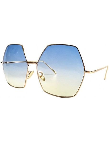 Rectangular Oversized Metal Geometric Pentagon Gradient Color Lens Hippie Sunglasses -yhl - Gold-blueyellow - C612MYLBL1X $12.23