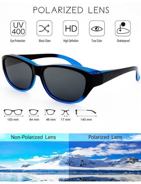 Oversized HD Polarized Wrap Around Sunglasses for Prescription Glasses 64mm Gift Box - 5-shiny Black/ Navy Blue - CI18DOAE94H...