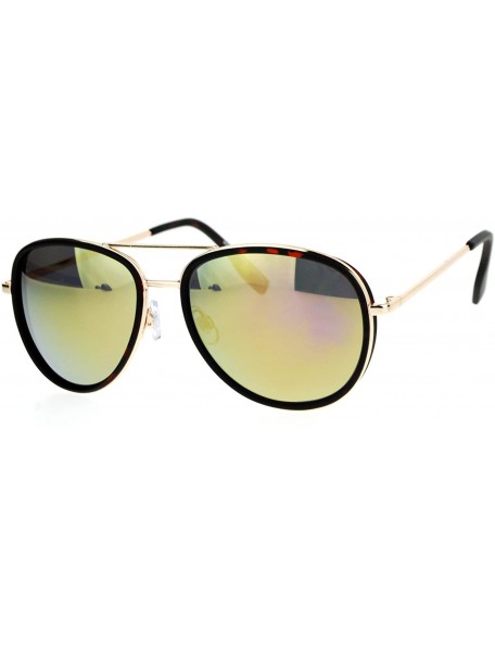Round Round Aviator Sunglasses Double Frame Metal Plastic Color Mirror Lens - Gold Tortoise (Peach Mirror) - CL1875Y9T09 $11.55