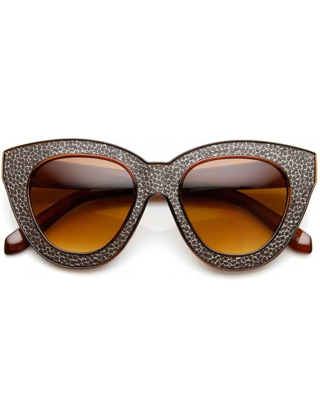 Cat Eye High Fashion Block Cut Texture Print Cat Eye Sunglasses - Brown - C011M0N2U69 $12.95