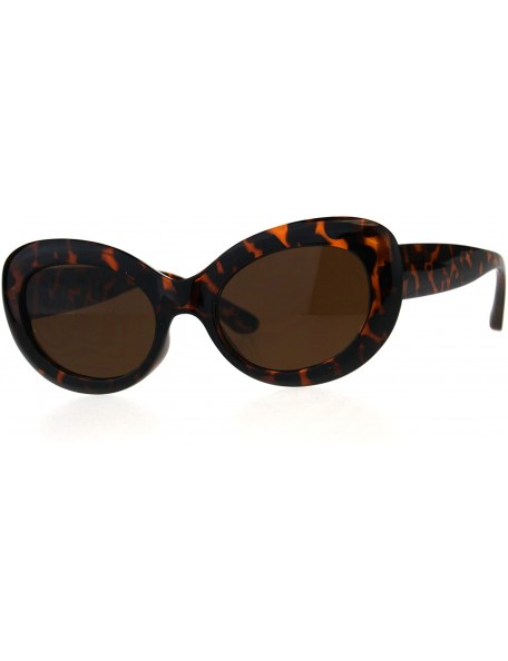 Oval Womens Retro Minimal Mod Plastic Oval Round Goth Sunglasses - Tortoise Brown - C618E4IRZRZ $7.78