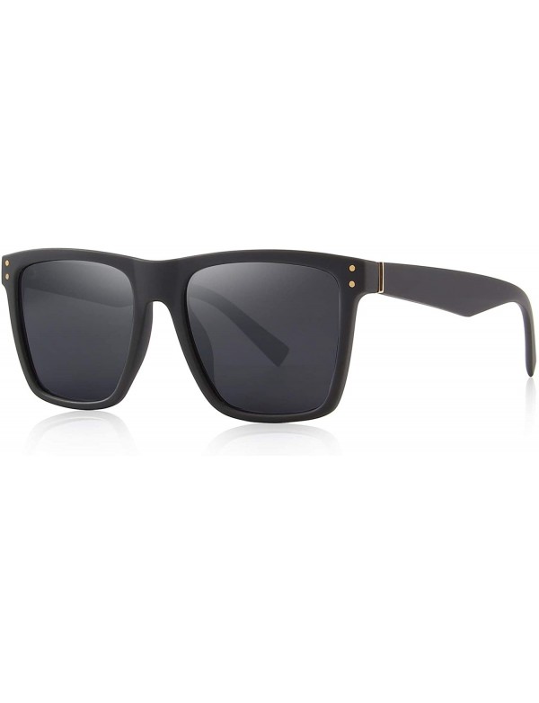 Square Polarized Sunglasses Men Women Retro Brand Sun Glasses UV 400 - Black - CZ189W23O0I $9.71