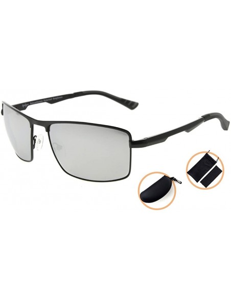 Rectangular Mens Polycarbonate Lens Polarized Sunglasses With Metal Frame Spring Hinges - Black/Silver Mirror - C6186L6HWI0 $...