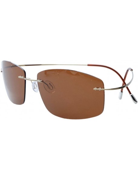 Wrap Rimless Titanium Frame Polarized Sunglasses - Gold / Brown Lens - C711XZU3RX1 $40.30