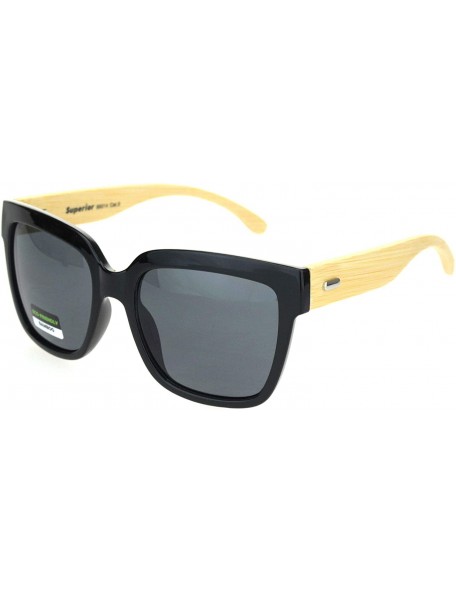 Oversized Eco Friendly Bamboo Wood Arm Oversize Horn Rim Hipster Sunglasses - Black Solid Black - C818OTIU2LU $11.45