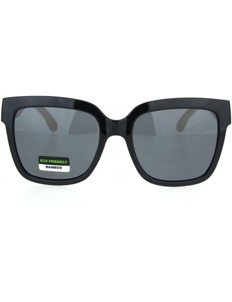 Oversized Eco Friendly Bamboo Wood Arm Oversize Horn Rim Hipster Sunglasses - Black Solid Black - C818OTIU2LU $11.45