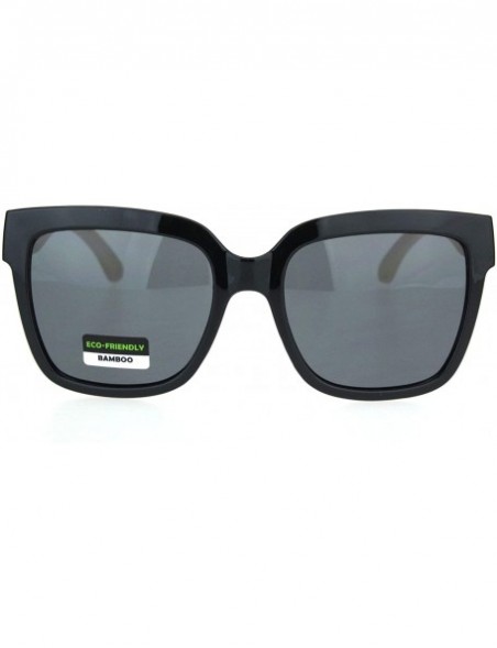 Oversized Eco Friendly Bamboo Wood Arm Oversize Horn Rim Hipster Sunglasses - Black Solid Black - C818OTIU2LU $11.45