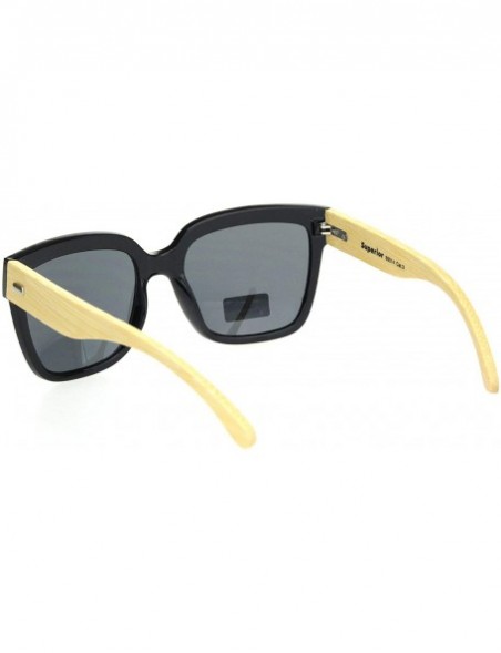 Oversized Eco Friendly Bamboo Wood Arm Oversize Horn Rim Hipster Sunglasses - Black Solid Black - C818OTIU2LU $11.45