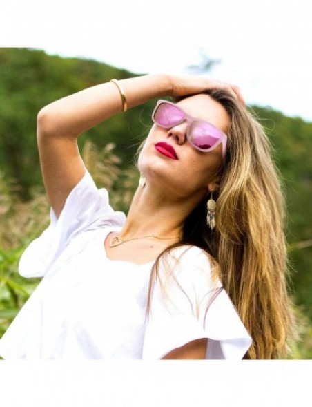 Square Polarized Sunglasses for Women Men Classic Retro Designer Style - Pink Frame(matte) / Pink Mirrored Lens - CD192R4MODZ...