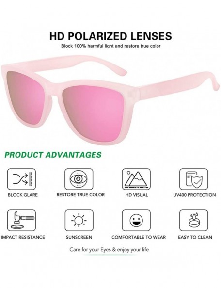 Square Polarized Sunglasses for Women Men Classic Retro Designer Style - Pink Frame(matte) / Pink Mirrored Lens - CD192R4MODZ...