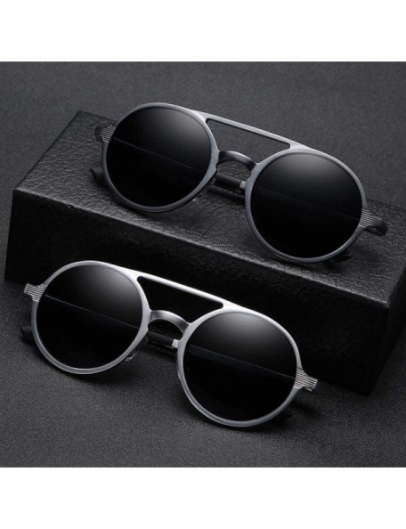 Round Aluminum magnesium sunglasses retro round frame polarized glasses men's sunglasses classic sunglasses - Gun - CF190MWO2...